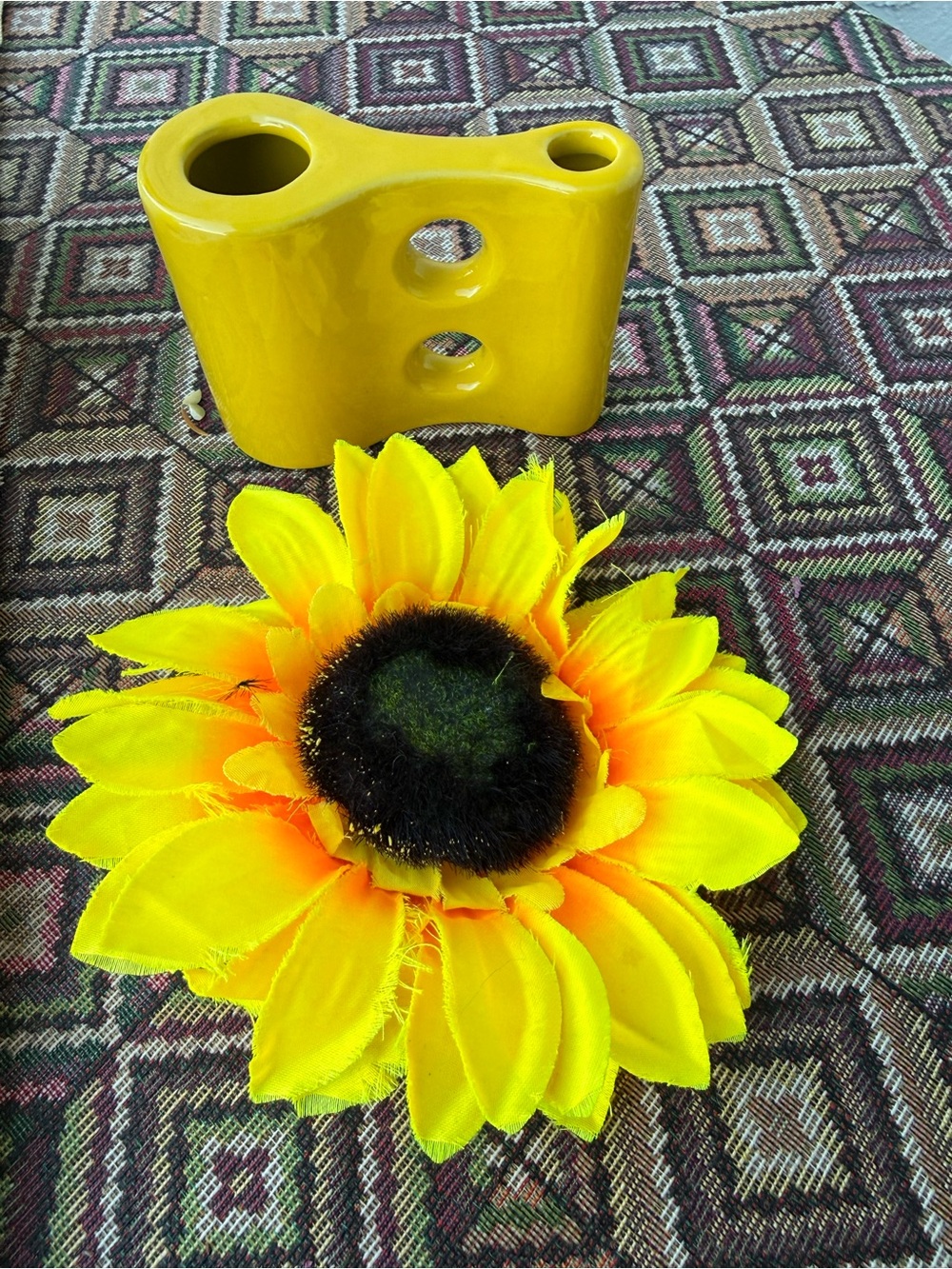 Yellow Ceramic Double-Hole  Ikebana Toyo  Vase